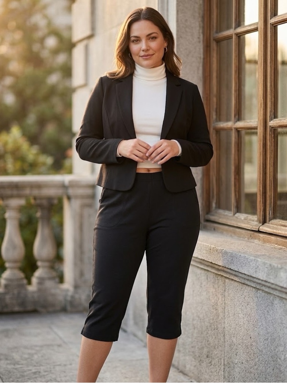 Bob Mackie Pull On Knit Twill Gaucho Capri Pants Black Size Large
